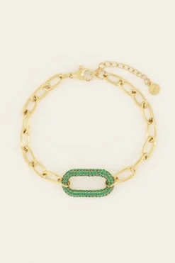 Schakelarmband Met Groene Strass Bedel