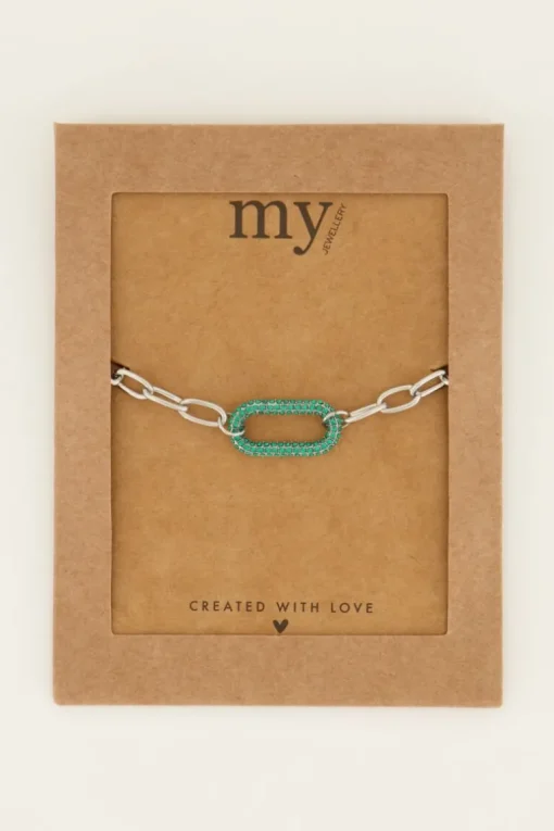 Schakelarmband Met Groene Strass Bedel