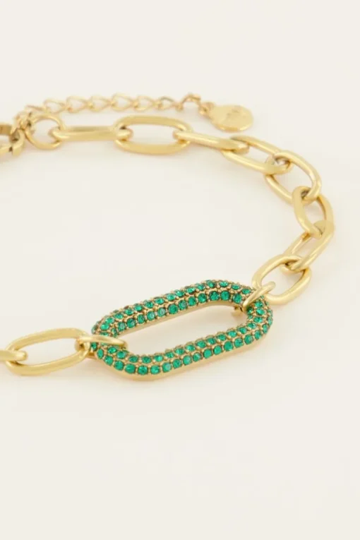 Schakelarmband Met Groene Strass Bedel