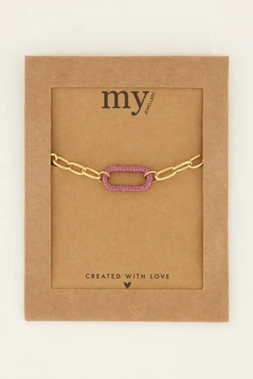 Schakelarmband Met Roze Strass Bedel