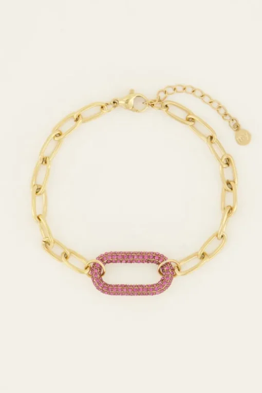 Schakelarmband Met Roze Strass Bedel