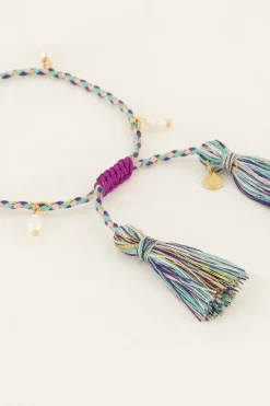 Souvenir Gevlochten Blauwe Armband Met Parels