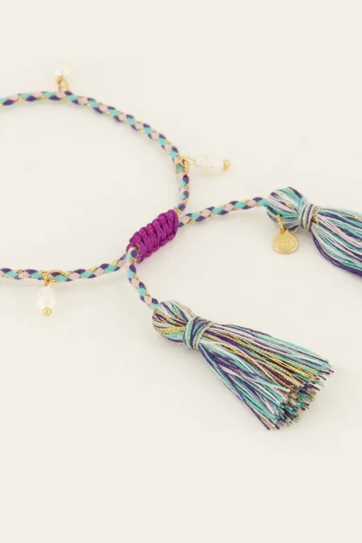 Souvenir Gevlochten Blauwe Armband Met Parels