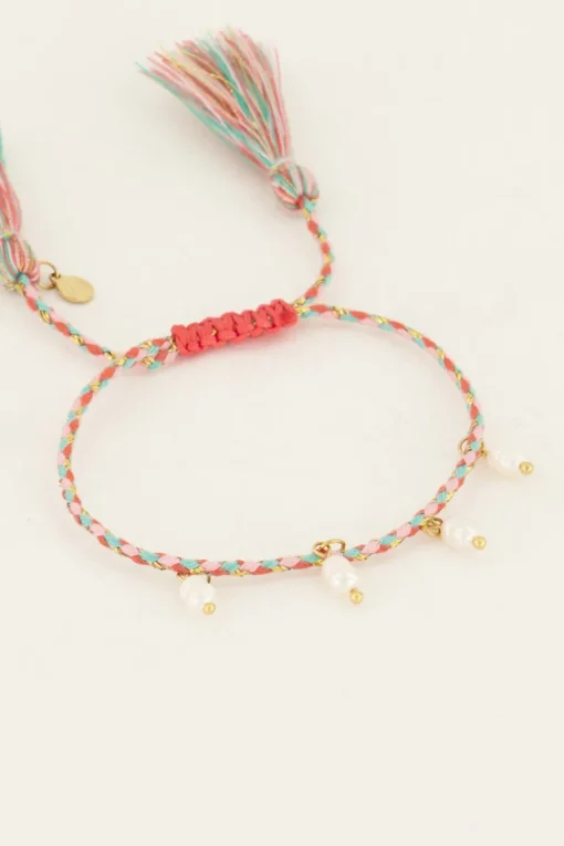 Souvenir Multikleur Gevlochten Armband Met Parels