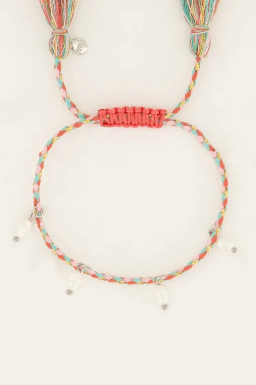 Souvenir Multikleur Gevlochten Armband Met Parels