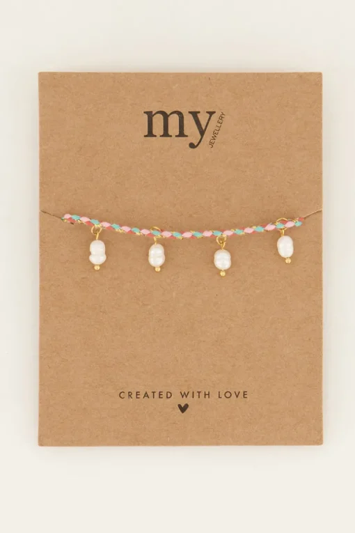Souvenir Multikleur Gevlochten Armband Met Parels