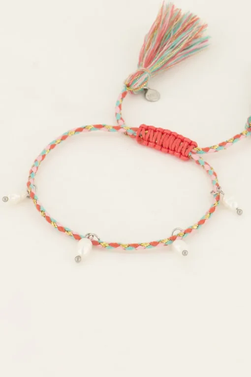 Souvenir Multikleur Gevlochten Armband Met Parels