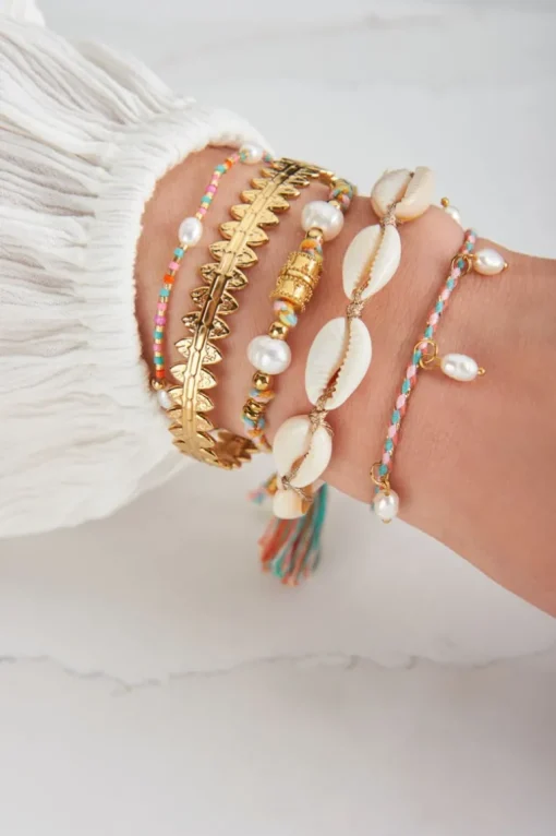 Souvenir Multikleur Gevlochten Armband Met Parels