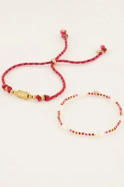 Souvenir Rode Armbanden Set Met Parels