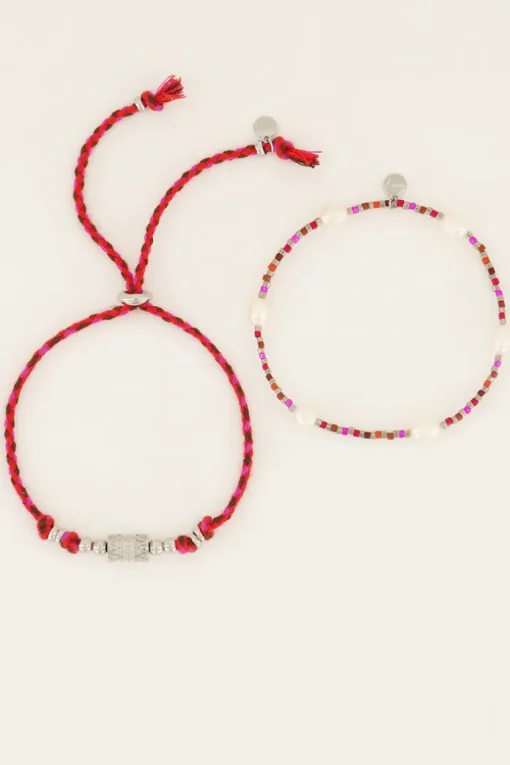 Souvenir Rode Armbanden Set Met Parels