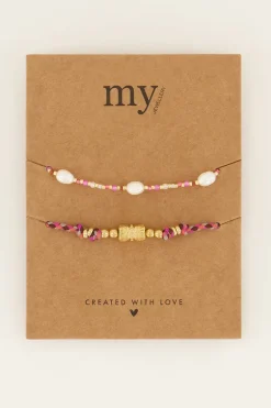 Souvenir Roze Armbanden Set Met Parels