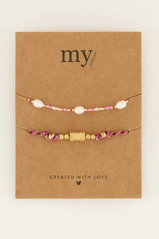 Souvenir Roze Armbanden Set Met Parels