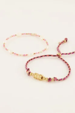 Souvenir Roze Armbanden Set Met Parels