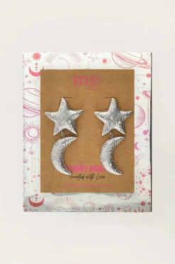 Starry Oorhangers Met Maan & Ster