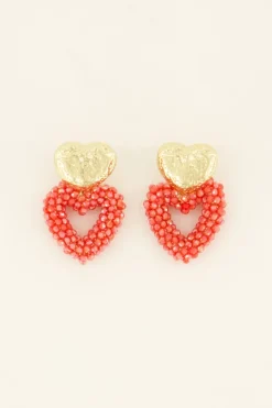 Statement Hartjes Oorbellen Met Gouden Knop