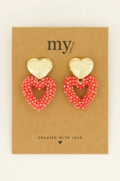 Statement Hartjes Oorbellen Met Gouden Knop