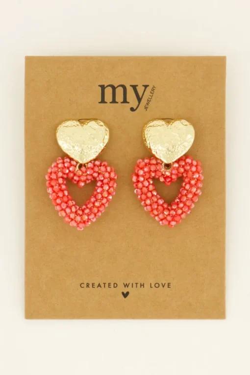 Statement Hartjes Oorbellen Met Gouden Knop