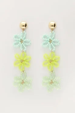 Statement Oorbellen Met 3 Groene Bloemen