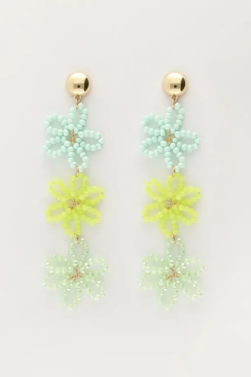 Statement Oorbellen Met 3 Groene Bloemen