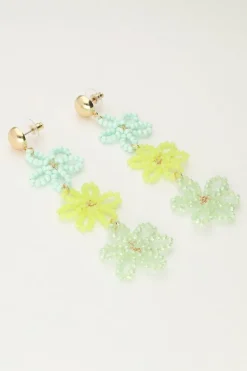 Statement Oorbellen Met 3 Groene Bloemen