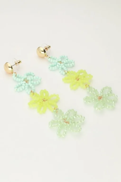 Statement Oorbellen Met 3 Groene Bloemen