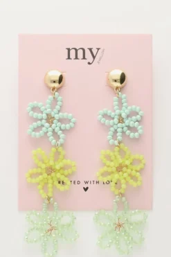 Statement Oorbellen Met 3 Groene Bloemen