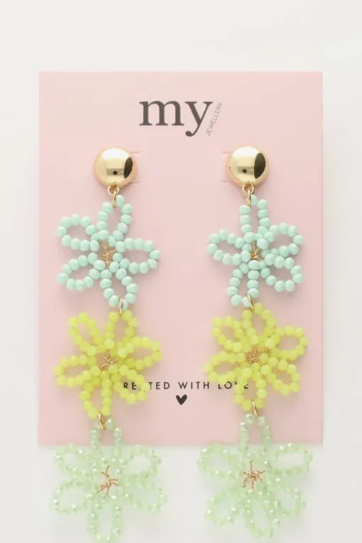Statement Oorbellen Met 3 Groene Bloemen
