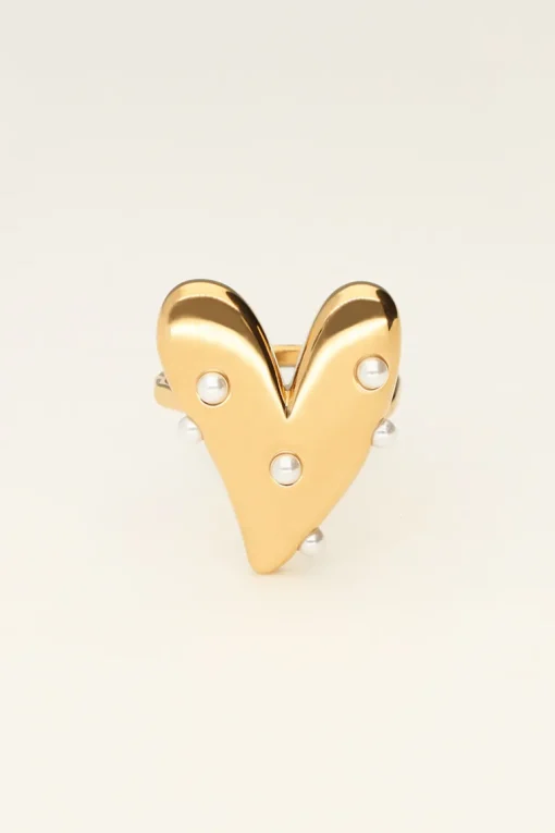 Statement Ring Met Groot Hart En Parels