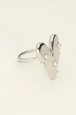 Statement Ring Met Groot Hart En Parels