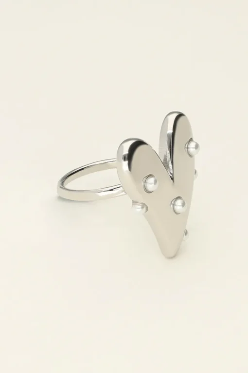 Statement Ring Met Groot Hart En Parels