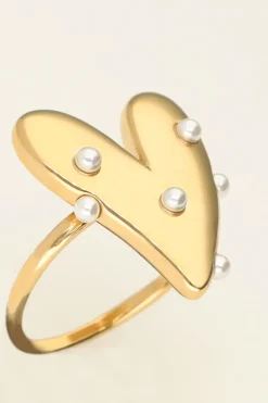 Statement Ring Met Groot Hart En Parels