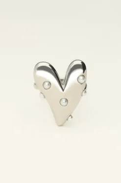 Statement Ring Met Groot Hart En Parels