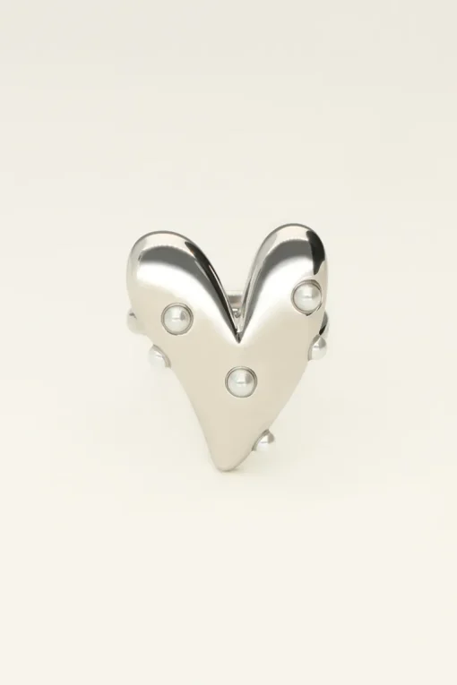 Statement Ring Met Groot Hart En Parels