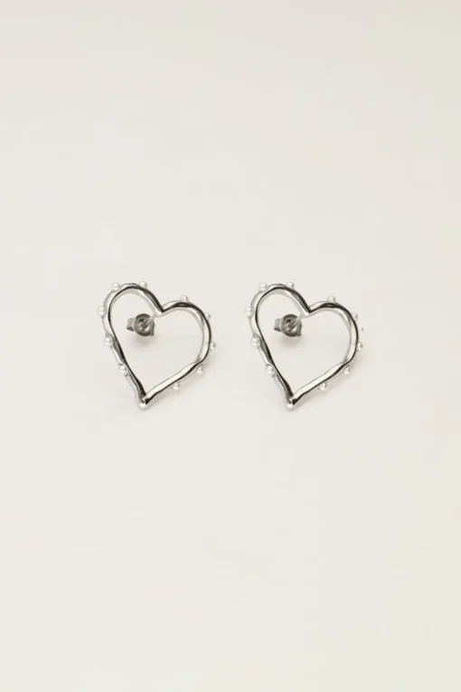 Studs Met Open Hart En Parels