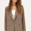 Taupe Blazer Met Dubbele Knopen