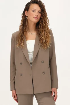 Taupe Blazer Met Dubbele Knopen