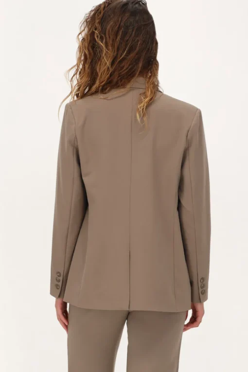 Taupe Blazer Met Dubbele Knopen