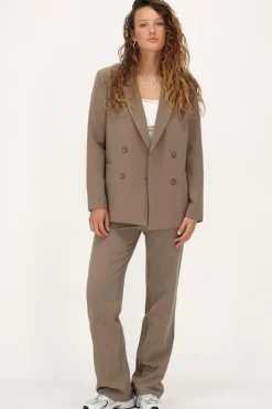 Taupe Blazer Met Dubbele Knopen