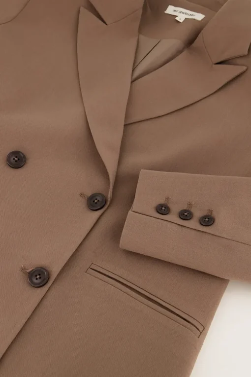 Taupe Blazer Met Dubbele Knopen