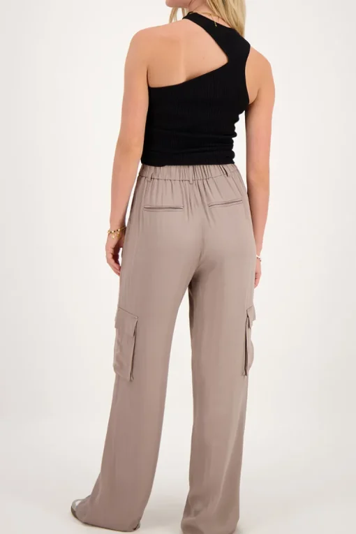 Taupe Cargo Wide Leg Met Satijnen Look