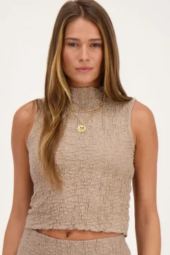Taupe Mouwloze Top Bubble