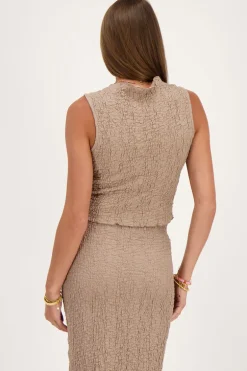 Taupe Mouwloze Top Bubble