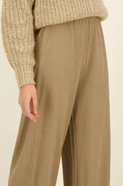 Taupe Wide Leg Broek Met Structuur