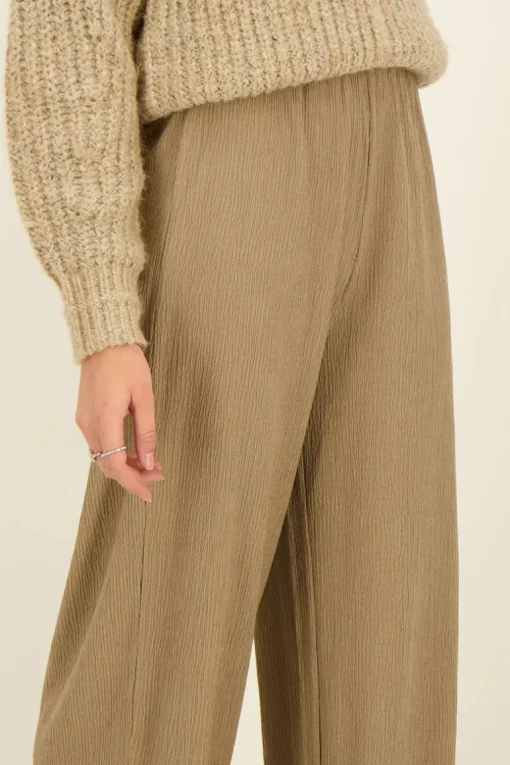 Taupe Wide Leg Broek Met Structuur