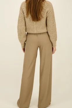 Taupe Wide Leg Broek Met Structuur