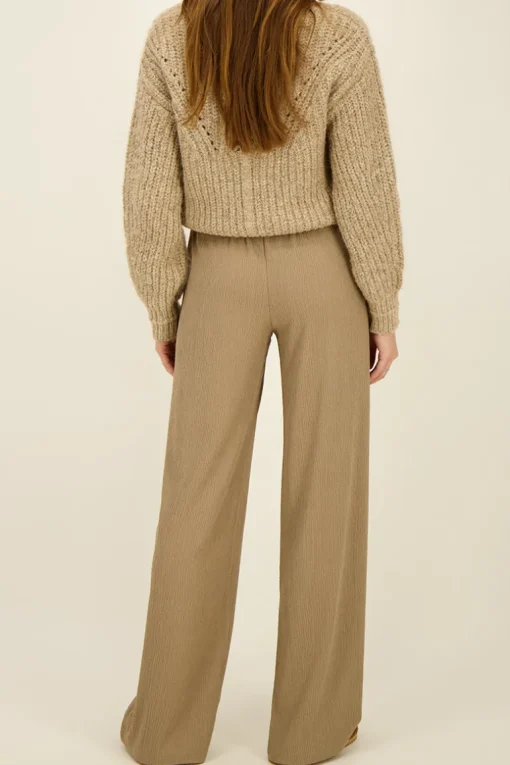 Taupe Wide Leg Broek Met Structuur