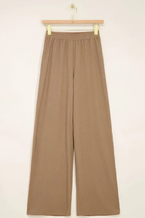 Taupe Wide Leg Broek Met Structuur