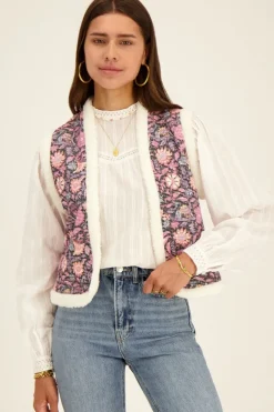 Teddy Gilet Met Paarse Bloemenprint