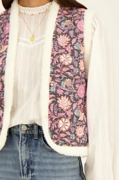Teddy Gilet Met Paarse Bloemenprint