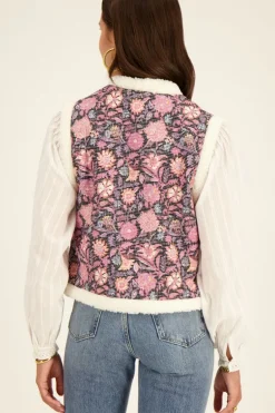 Teddy Gilet Met Paarse Bloemenprint